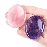 Thumb Worry Stone for Anxiety Healing Crystals Sets 2PCS Amethyst Rose Quartz Hand Carved Stones Gemstone Pocket Natural Stone Meditation Reiki Oval Shaped Palm Stone Therapy