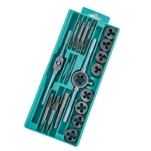 KKLM タップダイスセット 全20ピースセット 高硬度操作簡単 シルバー タップダイス 20点 高硬度 山修復 ネジ穴補修 タップレンチとダイス DIY整備に最適 初心者も操作簡単 多用途 収納ケース付き 耐久鋼材 ネジ再生 修理メンテナンス