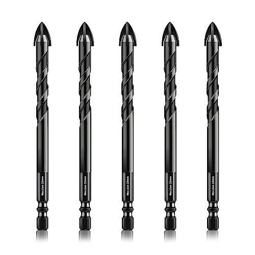 Meccion Fliesenbohrer 5tlg. 10mm Glasbohrer Professionell Kreuz Wolframkarbid Bohrer für Fliesen, Keramik, Mauerwerk, Glas, Kunststoff, Holz, Porzellan, Weichmetall