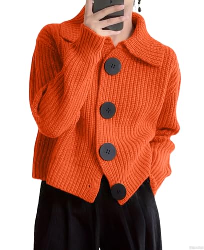 chouyatou Women's 2025 Fall Button Down Cropped Cardigan Sweater Chunky Knit Work Casual Cardigan Jacket