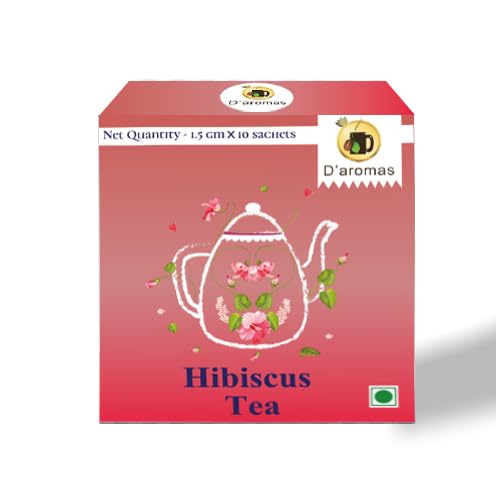 Image of D'aromas Hibiscus Tea Bags | Hibiscus Petals & Green Tea Blend | Refreshing Tangy Taste | Light Floral Aroma | 10 Tea Bags (1.5g Each) | D'aromas Herbal Tea