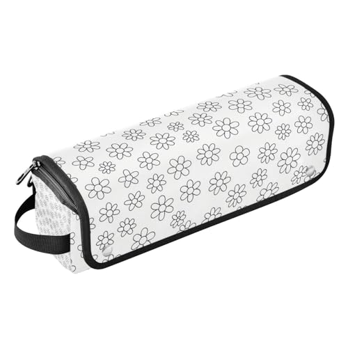 2-in-1 Estuche de Viaje para Rizadores con Tapete Resistente al Calor y Doble Capa para Planchas, Rizadores y Secadores, Patrón de Flores en Blanco