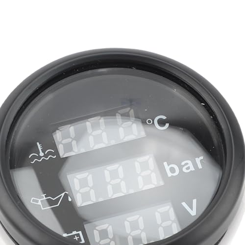 SIXRUN Strumento 3 in 1, Misuratore Digitale Temperatura Liquido Raffreddamento Pressione Olio Voltaggio, 52mm, 12V, Display Rosso, IP67, per Auto Barca Camion