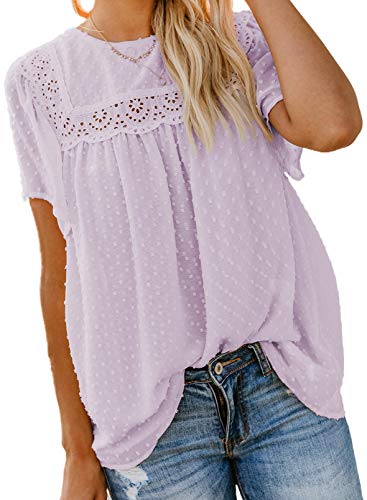 Dokotoo Damen Bluse Sommer Kurzarm Oberteile Spitzen Aushöhlen T-Shirt...