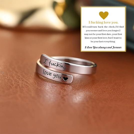 I Fcking Love You Ring For Women,Adjustable Stainless Steel Spiral Wrap Twist Vintage Promise Rings,Hope Engraved Heart Rings Jewelry Gift For Women and Men2