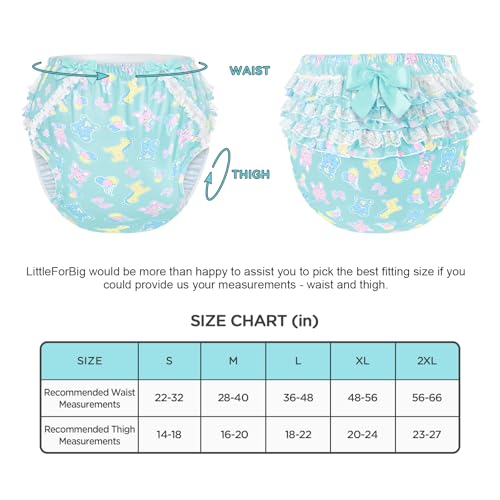 Image of Littleforbig Silky Washable Reusable Waterproof Ruffled Lace Bow Baby Parade Pattern Ruffle Adult Diaper Cover