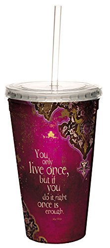 Tree-Free Greetings Angi and Silas You Only Live Once Double-Walled Cool Cup with Reusable Straw, 16-Ounce