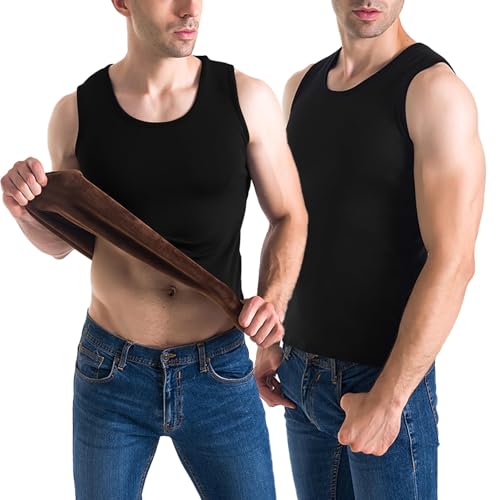Flygo 2 Pack Thermal Tank Top Men Cotton Winter Warm Fleece Lined Underwear Sleeveless Vest Undershirt