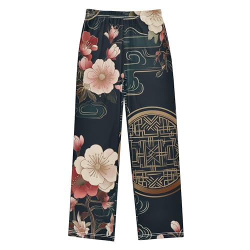 ZZXXB Peony Flowers Cloud Boys Long Pants Soft Trousers Elastic Waist Kids Lounge Bottoms with Pockets S-XL