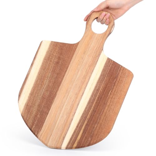 Image of 1 Pcs Acacia Wood Cutting Board with Handle 20 x 14'' Fan Charcuterie Chopping Board for Pizza Cheese Meat Decorative Natural Wooden Serving Tray for Kitchen and Dining Room