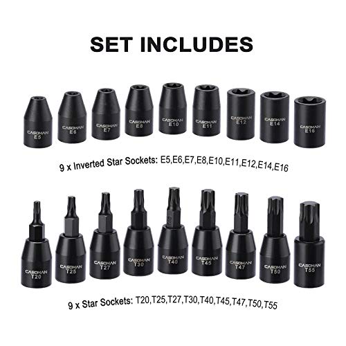 Casoman 87 Pcs 3/8" Drive Master Impact Socket Set, Sae&Metric Standard,Deep,Swivel Sockets,Cr-Mo Steel, Includes Star And Inverted Star Socket, Imapct Universal Joint, Extension Bars #TOP5