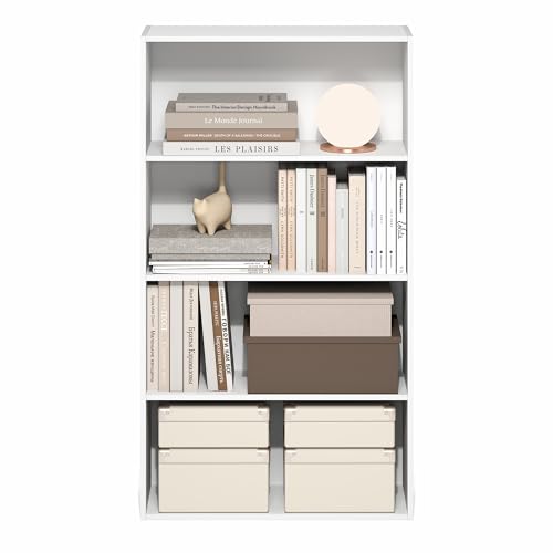 Image of Furinno Jaya Book Shelf, 4-Tier Book Shelf, Bookcase with Open Shelving, Standing Bookshelf, 9.5 x 23.6 x 41.9, for Organization and Storage, for Home Office, Living Room, White
