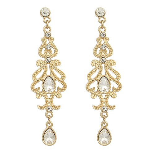 Gold Earrings Q&Q Fashion Art Deco 20s 30s Flapper Gatsby Austria Crystal Bridal Silver Dangle Earrings
