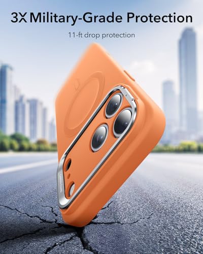 Image of ESR Silicone Case for iPhone 17 Pro, Built-in Camera Stash Stand Compatible with MagSafe, Military-Grade Drop Protection Magnetic Phone Case for iPhone 17 Pro, Cloud Series, Orange