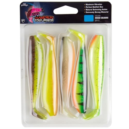 Fox Rage Gummiköder zum Jiggen & Spinnangeln auf Raubfische - Zander Pro Shad Mixed UV Colour Pack, 5 Stück, Länge: 10cm