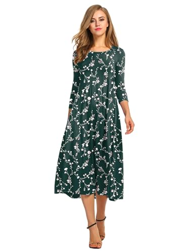 Image of HOTOUCH Women's 3 /4 Sleeve A-line and Flare Midi Long Dress