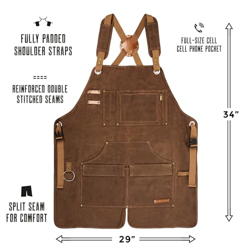 Oriole Tools 16oz Heavy Duty Waxed Canvas Work Apron - Rugged & Water-Resistant, for all Tough Jobs