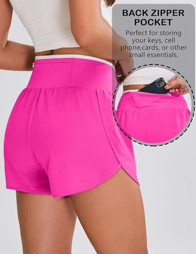 BMJL Women's Athletic Shorts Hot Pink Quick Dry Zipper Pocket High Waisted Running Shorts Gym Workout