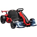 HOMCOM 24V Electric Go Kart for Kids, Ride On Racing Kart with Adjustable Seat, Battery Powered Drifting Ride On Car with Music, Light, Slow Start, Button Start, Horn, for 6-12 Years, Red