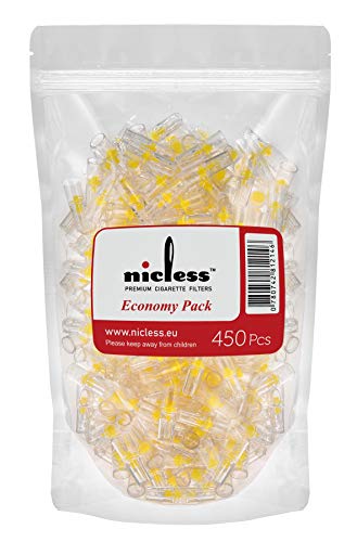 Nicless Premium Cigarette Filters 8mm - Disposable Cigarette Holder and Tar-Nicotine Filtration System for Normal/King Size Cigarettes - Microfilter for Cigarettes - Resealable Pack | 450 pcs.