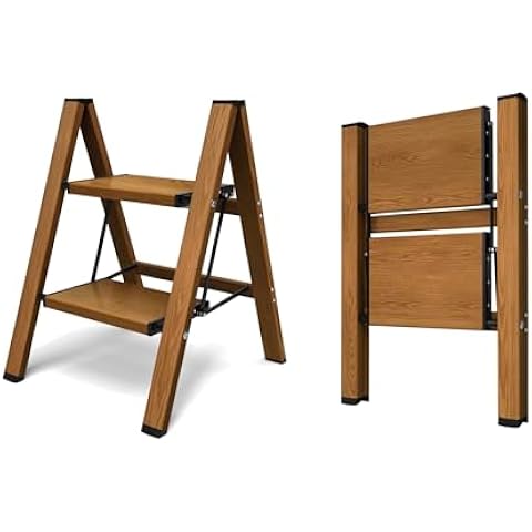 2 Step Ladder, Aluminum Lightweight Folding 2 Step Stool with Anti-Slip Wide Pedal,...