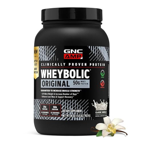 GNC AMP New Wheybolic- Clinically Studied Whey Protein Powder for Workouts & Active Lifestyles- High Leucine Content- Smooth Mixing Drink Mix for Fitness Shakes- Classic Vanilla - 28 Oz (13 Servings)