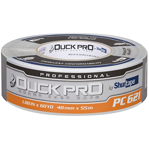Image of Shurtape Duck Pro Professional Grade, All-Purpose Cloth Duct Tape for HVAC, Industrial and Packing, 48mm x 60yd, 11.0 mil, Silver, 1 Roll (105456)