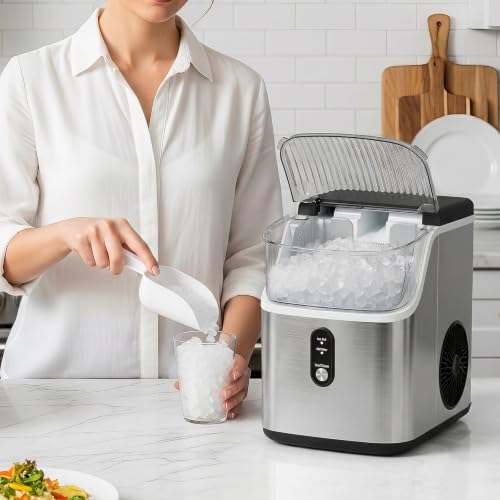 Image of Antarctic Star Nugget Ice Makers Countertop with Handle, 35lbs /Day, Portable Sonic Ice Machine with Auto-Cleaning, Basket and Scoop for Home /Kitchen /Office /Camping(Stainless Steel Silver)
