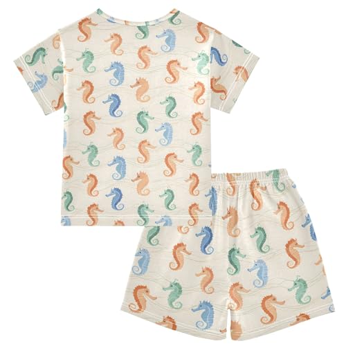 Seahorse Colorful Patterns Summer Cute Pajama Sets, Short Sets for Daily Wears and Sleep Wears2