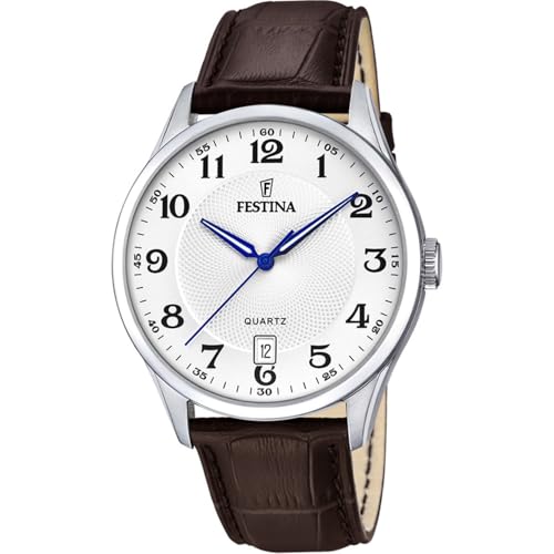 FESTINA Reloj Modelo F20426/1 de la colección Acero Clasico, Caja de 43 mm Blanco con Correa de Piel marrón para Caballero