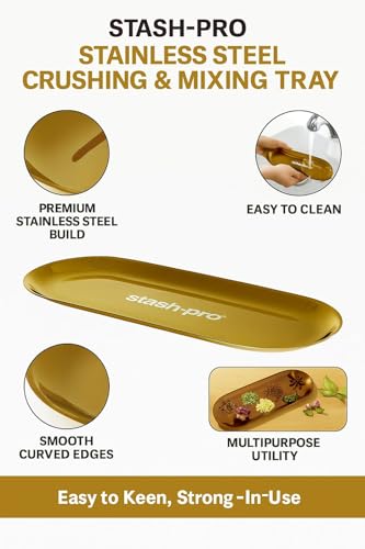 Image of Stash-Pro Stainless Steel Premium Multipurpose Crushing & Mixing Tray, Handy & Sleek (Gold)