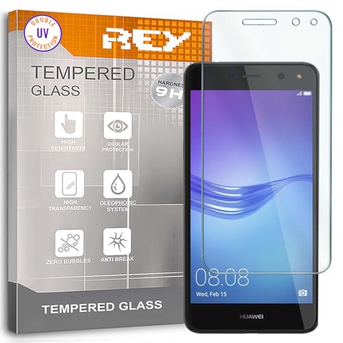 REY Protector de Pantalla para Huawei Y6 2017 - Y5 2017, Cristal con Doble Protección UV, Vidrio Templado Premium 9H+