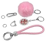 Juego de llaveros trenzados en forma de D, llavero de coche, con pompón, mosquetón, pollo, flecha, flecha, cristal, diamantes de imitación, llavero brillante para mujeres y niñas, Multicolor1