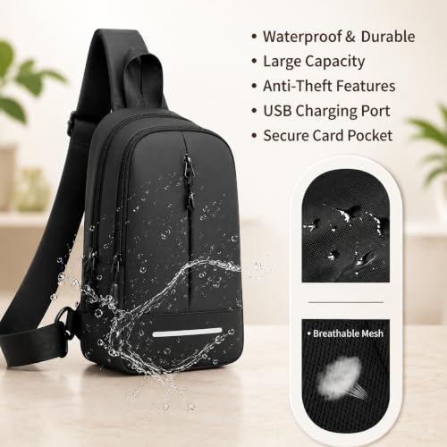 Image of Sling Bag for Men & Women- Crossbody Sling Bag for Travel, Cycling & Hiking | Waterproof Shoulder Bag with Compartment and Zipper Pockets