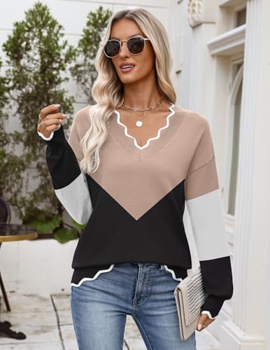 Image of Zeagoo Women's 2026 Fall V Neck Sweater Long Sleeve Lightweight Knit Tops