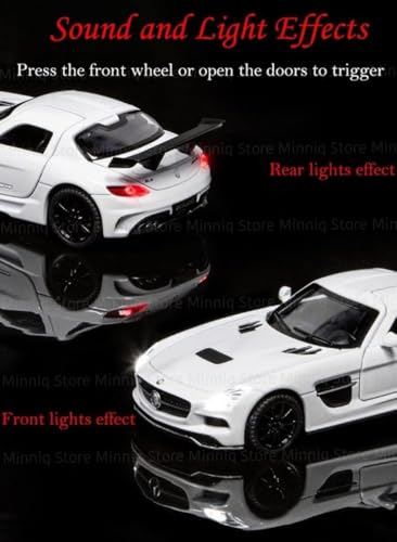 Image of 1 /32 Merceedes Benz SLS AMG GT Future Model Car - Exclusive Alloy Metal Pullback Toy with Openable Doors, Lights, and Music for Kids (1:32 Merceedes SLS- White)