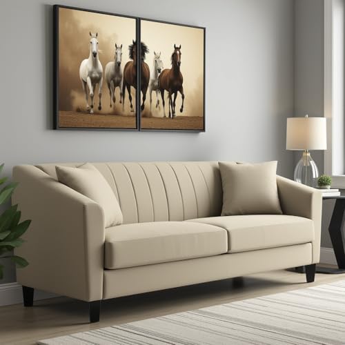 Image of Avion Natalia 3 Seater Velvet Sofa for Living Room|Beige| Luxury Plush Fabric Couch, Modern Comfortable Upholstered Sofa, Premium Home Furniture Lounge Seating