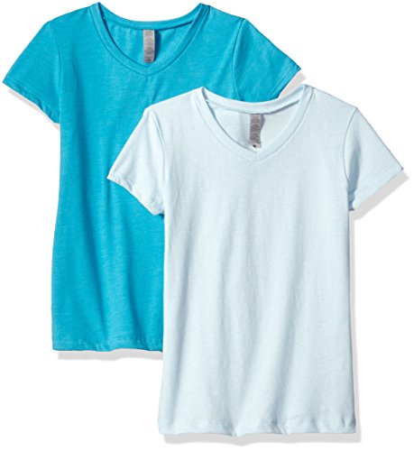 Clementine Apparel Women's 2 Pack Short Sleeve T Shirts Easy Tag V Neck Soft Cotton Blend Undershirt Tees (6640)
