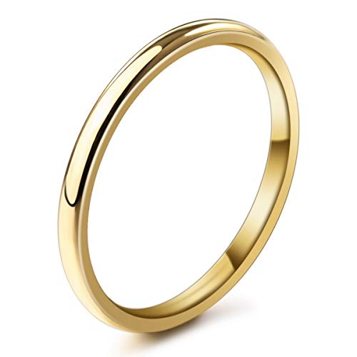 MunkiMix Ancho 2mm Acero Inoxidable Anillo Ring Banda Venda Oro Dorado Tono Alianzas Boda Talla Tamaño 30 Hombre,Mujer