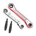 TEENGSE HVAC Service Wrench, 2PCS Ratchet Curved Wrench Tool with 2 Hex Bit Adapter, 3/16", 1/4", 5/16", 3/8" Air Conditioner Valve Ratchet Wrench for Air Conditioner Refrigeration Equipment