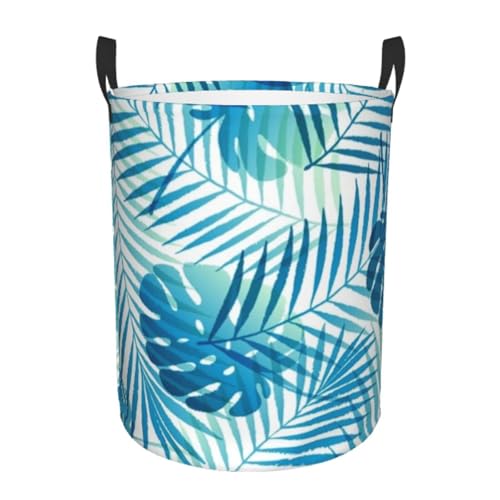 Cesto Para Ropa Sucia 60L, Hojas De Palma Azules Tropicales Redonda De Almacenamiento Plegable Decorativas Redonda Para Ropa Sucia, Para Salon, Dormitorio, Juguetes