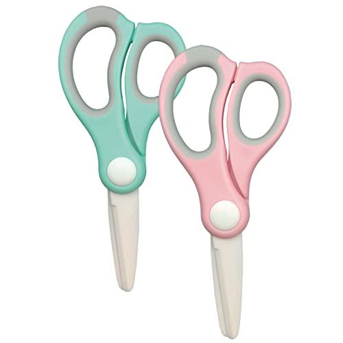 Image of Ceramic Scissors for Baby Food,Safety Healthy BPA Free and Portable Toddler Shears with Protective Blade Cover and Travel Case, 2 Pack(Pink and Green)