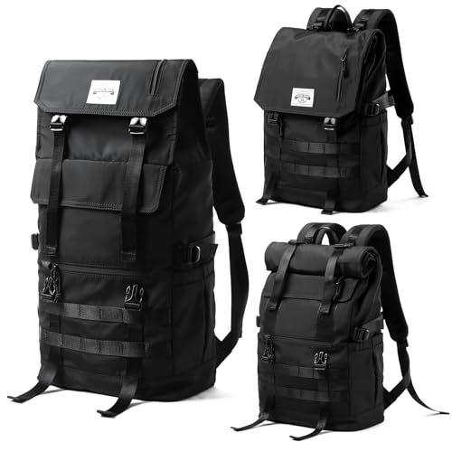 MATE ELAN Rolltop Rucksack,Reiserucksack Damen Herren Groß,Rucksack mit Laptopfach 17,3 Zoll,Backpack Travel Schwarz 27L，Rolltop Lässiger Backpack für Reise,Wandern