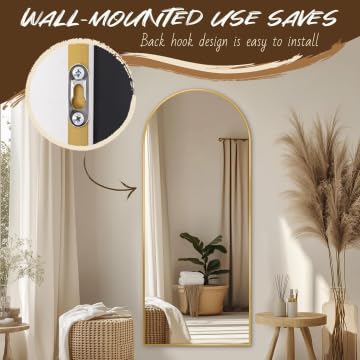 Image of Antok 58 inch x21 inch Arched Full Length Mirror with Stand, Floor Mirror, Gold