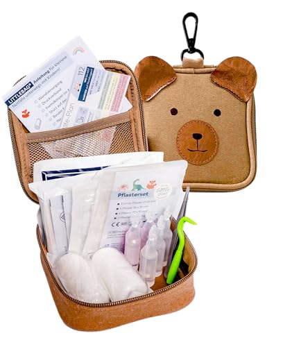 littleplan littlebag Bär Erste-Hilfe-Tasche für Babys und Kinder 34 Teile mit 10 seitigem Notfall Heft