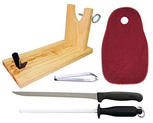 JamonOnline - Supporto per prosciutto + Coltello prosciutto + Lama + copriprosciutto + pinze Set Completo di Taglio