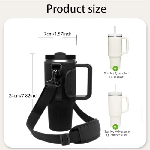 Image of ZIBUYU Water Bottle Carrier Bag, Black Cup Holder with Strap Tumbler Cup Bag Accessories, Fits Most Tumblers & Bottles, Hands-Free Convenience for Daily Use, Outdoor, Gym, and Travel