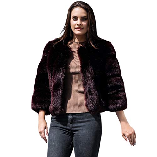 Whear Women Plush Coat Luxury Faux Fur Coat Slim Long Sleeve Collar Short Overcoat Winter Jacket Outwear (Brown, L)