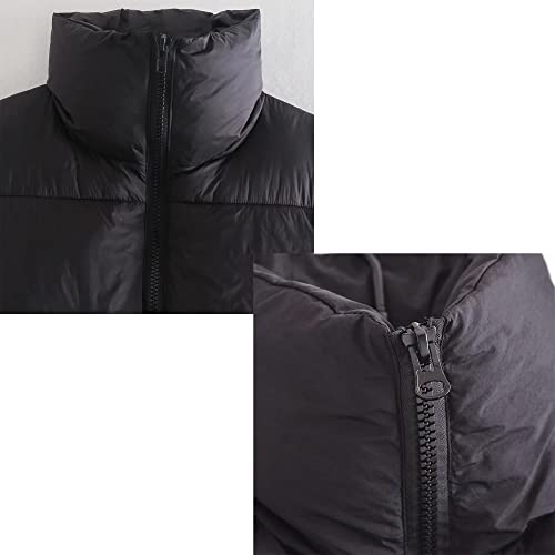 Hixiaohe Women's Winter Crop Vest Puffer Lightweight Stand Collar Padded Vest Zip Up Sleeveless Jacket(Black,S) #TOP5