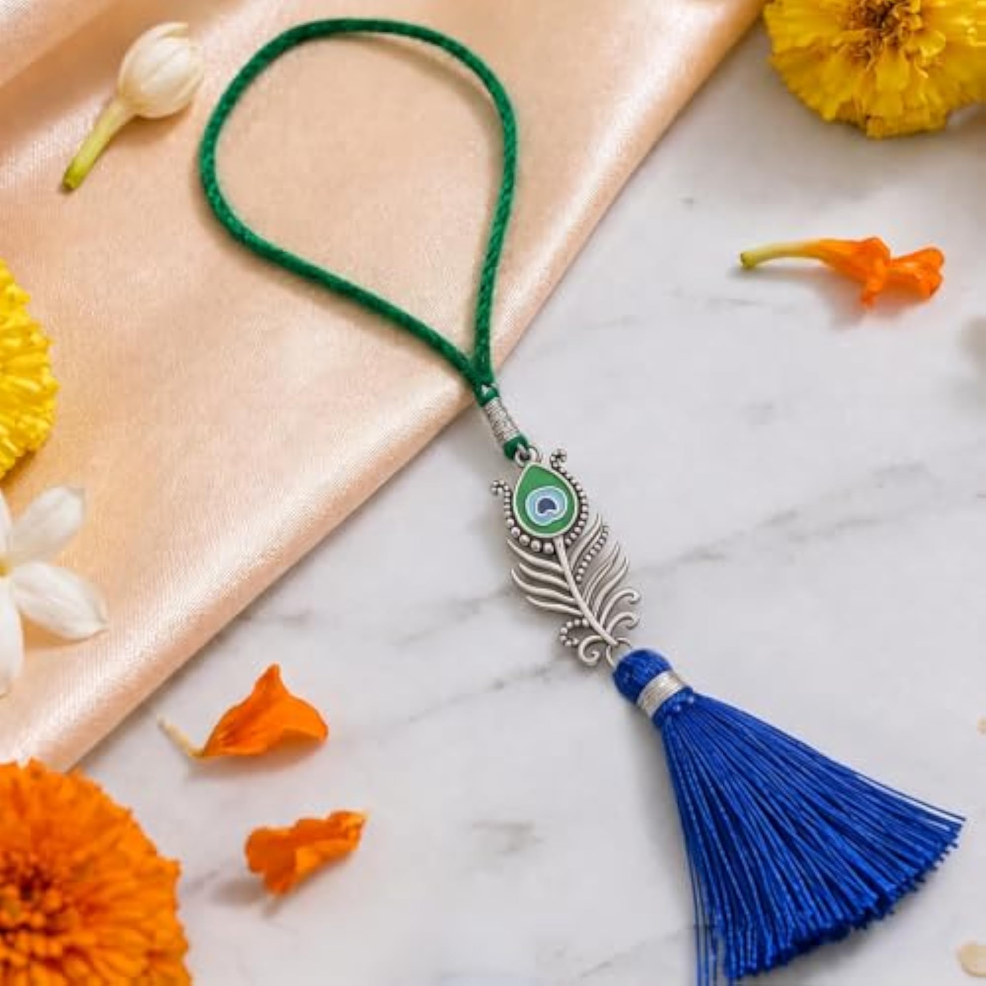 Peacock Feather 925 Sterling Oxidised Rakhi